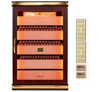Umidificatore per Sigari, Cabinet Humidor per Sigari da Tavolo con Luce Tripla, Igrometro Digitale, 5 Cassetti in Legno di Cedro, Scatola per Sigari Capace di 500 Sigari, Regalo per Uomini