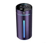 Umidificatore per veicoli con doppio spray nano e luce d'atmosfera colorata, serbatoio dell'acqua da 380 ml, corpo in lega di alluminio, ricarica di tipo C per interni auto nero (viola)