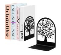 Umikk Fermalibri in metallo, albero della vita, fermalibri per mensole, fermalibri decorativi per la casa per libri pesanti, fermalibri antiscivolo nero, 17,8 x 14 x 8,9 cm (1 paio)