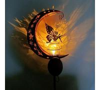 Umikk Lampada solare a forma di luna da giardino, decorazione per terrazza, in metallo, con luna, luce solare a LED, lampada da giardino, con picchetto