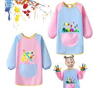 UMILKI 2 Pezzi Grembiule da Pittura o Cottura, Impermeabili Grembiulino Maniche Lunghe Bambini 5-12 Anni con Tasche,