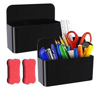 UMILKI 2 Pezzi Porta Pennarelli Magnetici, Regolabile Portapenne Magnetico con 2 Gomme, Supporto Magnetico per Lavagna Nero per Frigorifero, Armadietto, Ufficio, Scuola