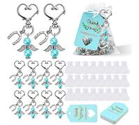 UMILKI 24 Pezzi Angioletti Bomboniere Portachiavi, Ciondoli Angelo con Portachiavi, Sacchetto in Organza, Carta Kraft, DIY Ciondoli Matrimonio per Battesimo Bomboniera Cresima Regalo di Comunione