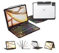 Uminy Custodia con tastiera per iPad M4 2024 Pro da 13 pollici, tastiera wireless magica con trackpad retroilluminato a 7 colori, supporto rotante a 360°, custodia protettiva trasparente con