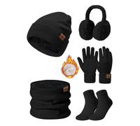 UMIPUBO Cappello e Sciarpa Donna Set Invernali Touch Screen Guanti Paraorecchie Peluche di Calze Caldo Scaldacollo Termico Berretto in Pile Beanie Hat 5 Pezzi Accessori Invernale (Nero, One Size)