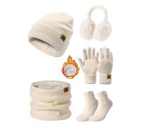 UMIPUBO Cappello e Sciarpa Donna Set Invernali Touch Screen Guanti Paraorecchie Peluche di Calze Caldo Scaldacollo Termico Berretto in Pile Beanie Hat 5 Pezzi Accessori Invernale (Beige, One Size)