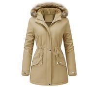 UMIPUBO Cappotto Giubbotto Donna Invernale Parka Giacca Caldo Cappotti Imbottita con Cappuccio Rimovibile Antivento Media Lugghezza Impermeabile Giubbino in pile Outdoor (Cachi, S)
