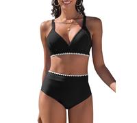 UMIPUBO Costume da Bagno Donna Due Pezzi Push Up Sexy A Profonda Bikini Set A Vita Alta Imbottito Reggiseno Sexy Costumi da Mare Cross Spiaggia Beachwear(Nero,S)