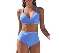 UMIPUBO Costume da Bagno Donna Due Pezzi Push Up Sexy A Profonda Bikini Set A Vita Alta Imbottito Reggiseno Sexy Costumi da Mare Cross Spiaggia Beachwear(Azzurro,XL)