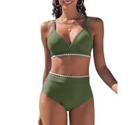 UMIPUBO Costume da Bagno Donna Due Pezzi Push Up Sexy A Profonda Bikini Set A Vita Alta Imbottito Reggiseno Sexy Costumi da Mare Cross Spiaggia Beachwear(Verde,XL)