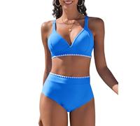 UMIPUBO Costume da Bagno Donna Due Pezzi Push Up Sexy A Profonda Bikini Set A Vita Alta Imbottito Reggiseno Sexy Costumi da Mare Cross Spiaggia Beachwear(Blu,XL)