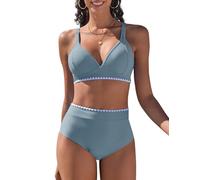 UMIPUBO Costume da Bagno Donna Due Pezzi Push Up Sexy A Profonda Bikini Set A Vita Alta Imbottito Reggiseno Sexy Costumi da Mare Cross Spiaggia Beachwear(Grigio Blu,S)