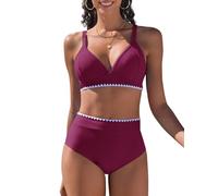 UMIPUBO Costume da Bagno Donna Due Pezzi Push Up Sexy A Profonda Bikini Set A Vita Alta Imbottito Reggiseno Sexy Costumi da Mare Cross Spiaggia Beachwear(Rosso Porpora,L)