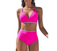 UMIPUBO Costume da Bagno Donna Due Pezzi Push Up Sexy A Profonda Bikini Set A Vita Alta Imbottito Reggiseno Sexy Costumi da Mare Cross Spiaggia Beachwear(Rosa,XL)
