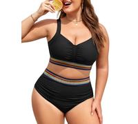 UMIPUBO Costume Donna Due Pezzi Taglie Forti Bikini per Seno Grande Vita Alta Boho Curvy Pancia Pieghe Contenitivo Modellante Push Up Plus Size Mare Estivo Costume da Bagno