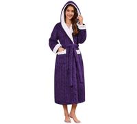 UMIPUBO Donna Accappatoio Lunga Vestaglia Invernale Morbido Pile Accappatoio con Cappuccio Calda Vestaglia da Camera Accappatoi con Cintura e 2 Tasche Loungewear per Piscina Casa Bagno (Viola, M)