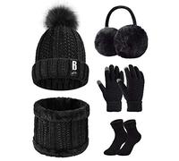 UMIPUBO Donna Cappello Sciarpa e Guanti Touch Screen Set Invernali Berretto Scaldaorecchie in Peluche di Calze Cappello a Cuffia in Maglia 5 Pezzi per Donna Sport all'aperto Sci
