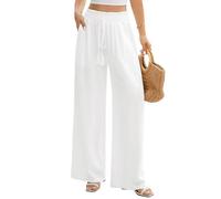 UMIPUBO Pantaloni Lino Donna Estivi Leggeri Cotone Larghi Pantalone Elastica Vita Alta Elegante Gamba Larga Palazzo Pants Casual Comodi Pantaloni da Spiaggia con Tasche (Beige, M)