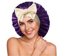 Umisleep 100% 22 Momme Cuffia Seta di Gelso per Dormire,Cuffia da Notte in Seta a Doppio Strato per Capelli Ricci,Traspirante,con Cinturino Largo Regolabile per Il Fissaggio alla Testa,Viol Giallo