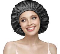 Umisleep Cuffia da Notte in Seta 22 Momme - 100% Gelso - Doppia per Capelli Ricci - Traspirante e Regolabile - Chiusura Elastica (Nero)