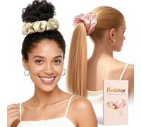 Umisleep Set di 2 scrunchies oversize 100% seta mulberry per donne, grandi elastici per capelli rosa e champagne, morbidi elastici per capelli spessi e lunghi, contro crespi e rotture dei capelli