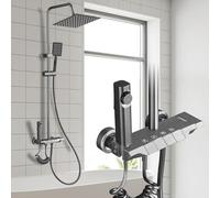 Umisu Colonna Doccia Con Doccia A Pioggia Fissa In Acciaio Inox A Getto Superiore, Sistema di Rubinetteria Doccia Ad Altezza Regolabile, Rubinetto Doccia Con Doccetta Bidet Per Bagno (Grigio)