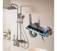 Umisu Colonna Doccia con Schermo Digitale e Orologio, Illuminazione d’Ambiente, Rubinetteria Regolabile in Altezza con Pulsanti a Pianoforte e Doccetta Bidet per Bagno