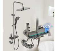 Umisu Colonna Doccia LED con Schermo Digitale e Display dell’Ora, Sistema Doccia con Rubinetteria Regolabile in Altezza, 4 Funzioni con Doccetta Igienica e Pulsanti a Pianoforte Multicolori