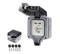 Umisu - Presa impermeabile IP66 con connettori USB, presa elettrica esterna con coperchio, per giardino, garage e piscina