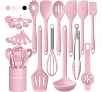 Umite Chef - Set di 22 utensili da cucina in silicone, resistenti al calore, con supporto, utensili da cucina antiaderenti, lavabili in lavastoviglie (rosa)