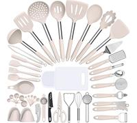 Umite Chef - Set di utensili da cucina in silicone, 43 pezzi, resistenti al calore, manico in acciaio inox, spatole da cucina antiaderenti, accessori per pentole e padelle (cachi)