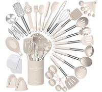 Umite Chef Set di utensili da cucina in silicone, set di 43 spatole con manico in acciaio inossidabile, antiaderente resistente al calore - Miglior set di pentole - cachi