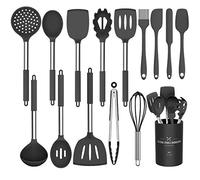 Umite Chef - Set di utensili da cucina, resistenti al calore, antiaderenti, in silicone, senza BPA, manico in acciaio inox, spatola, cucchiaio, frusta, 15 pezzi