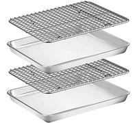 Umiten Set di teglia e griglia in acciaio inox, 30,5 x 25,4 x 2,5 cm, include 2 fogli + 2 ripiani, lati profondi, lavabile in lavastoviglie