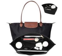 UMIUP Inserto organizer per borsa Longchamp Le Pliage, grande inserto per borsa in feltro, organizer per borsa grande con portabicchieri, organizer per borse con cerniera, 8 scomparti, nero, L/28 x 25