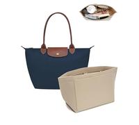 Umiup Inserto organizer per borsa Longchamp Le Pliage, grande inserto per borsa in feltro, organizer per borsa grande con portabicchieri, organizer per borse con cerniera, 8 scomparti, beige, L/28 x