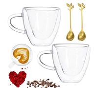 Umllpet 250 ml, a doppia parete, per latte macchiato, in vetro borosilicato, per cappuccino, latte, tè freddo, Iced Americano, latte, succo di frutta, birra, 2 pezzi con cucchiai
