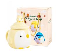 Umllpet 400ml 3D Pinguin Keramiktasse Geschenkset | Tasse mit Deckel und Löffel, handbemaltes Design, ideal als Geschenk für Freunde, Familie und Kollegen