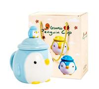 Umllpet 400ml 3D Pinguin Keramiktasse Geschenkset | Tasse mit Deckel und Löffel, handbemaltes Design, ideal als Geschenk für Freunde, Familie und Kollegen
