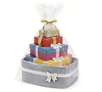 Umllpet Cesto regalo vuoto, cestino intrecciato, con sacchetti regalo e nastri, in cotone per asciugamani, per compleanno, matrimonio, Pasqua (grigio)