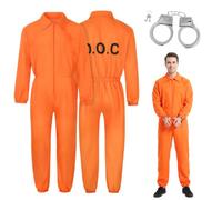 Umllpet Costume da detenuto da uomo e donna, tuta da prigioniero arancione, tuta da prigioniero con manette, costume da prigione per adulti, per carnevale, Halloween