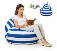 Umllpet Fodera per pouf per bambini, per riporre giocattoli per la cameretta dei bambini, pouf con cerniera per vestiti, giocattoli (righe)