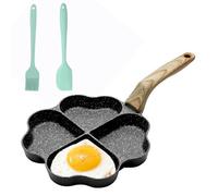 Umllpet Padella antiaderente a forma di cuore a 4 fori, per pancake, antiaderente, con spatola in silicone e spazzola per la colazione, pancake, per omelette, hamburger (nero)