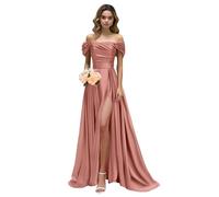 UMLXYER Abiti da Ballo con Spalle Scoperte per Donne Abiti Lunghi da Damigella d'Onore in Raso 2024 Abiti da Sera Formali con Fessura Dusty Rose L