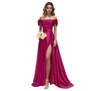 UMLXYER Abiti da Ballo con Spalle Scoperte per Donne Abiti Lunghi da Damigella d'Onore in Raso 2024 Abiti da Sera Formali con Fessura Hot Pink S