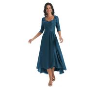 UMLXYER Madre degli Abiti da Sposa per Le Donne Maniche con Volant Abiti da Ballo in Chiffon Lacci Appliques Scollo A V Plissettato Abito da Sera Formale da Festa Peacock L