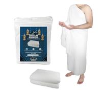 UMMA ESSENTIALS Ihram AMI1200 - Set di 2 asciugamani Ahram Ahram per Hajj e Umrah, in microfibra super morbida, 110 x 210 cm, colore: bianco