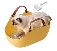 UMMEI Vassoio della Lettiera della Maniglia Dell'interno, Scatola della Lettiera del Gatto Mezzo-Chiusa, Pala Bianca per Feci del Gatto Dell'interno,Giallo,50cm