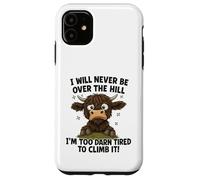 Umorismo divertente sulla mucca delle Highland stanchi sulla collina Custodia per iPhone 11