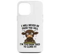 Umorismo divertente sulla mucca delle Highland stanchi sulla collina Custodia per iPhone 13 Pro Max